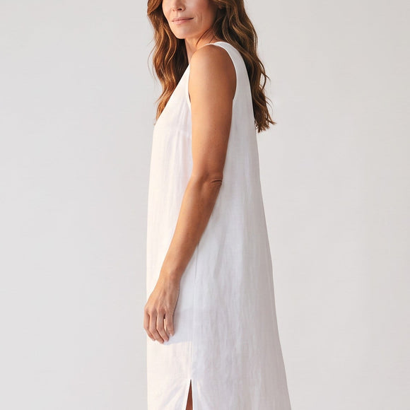 White 100% Linen Midi Dress | Size XS | Brand New