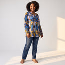 Blue, Pink & Yellow Colour-Block Long-Sleeve Blouse | Size XL | Brand New-1