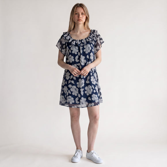 Navy Floral Print Dress | Size S | Pre-Loved