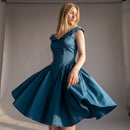 Midnight Blue Off-Shoulder Basque Waist Mini Dress | Size M | Brand New-2