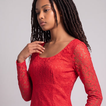 Red Lace Cocktail Dress | Size S | Pre-Loved - 0