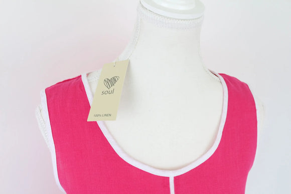 Pink & White 100% Linen Dress | Sizes XS & XL | Brand New