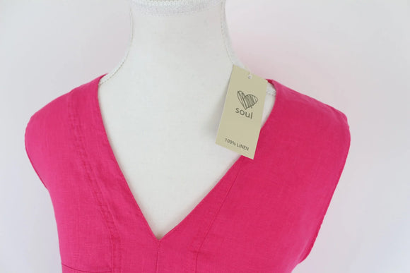 Pink 100% Linen Midi Dress | Size XS | Brand New
