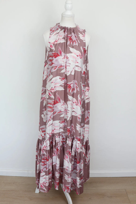 Purple & Pink Floral Halterneck Maxi Dress – Size S | Brand new