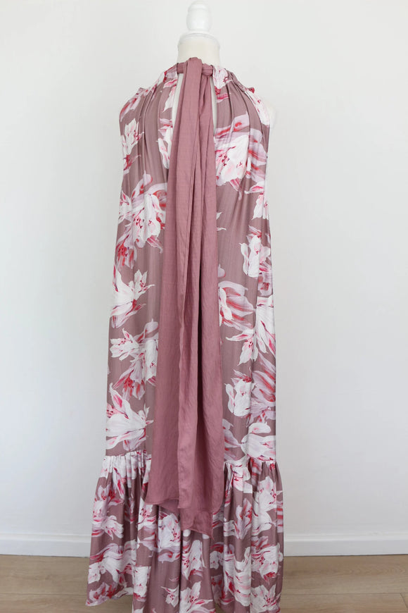 Purple & Pink Floral Halterneck Maxi Dress – Size S | Brand new