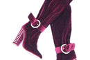 Burgundy Velvet Over-the-Knee Studded Block Heel Boots – UK 3-2