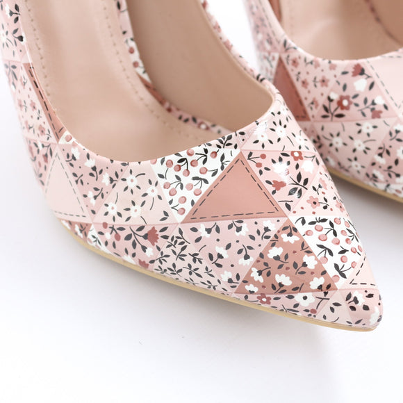 Plum Pink Floral Pointed-Toe Heels - Size 7