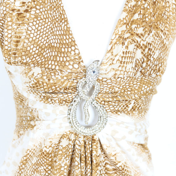Snake Print Halterneck Top – Crystal Snake Brooch | Size S | Pre-Loved