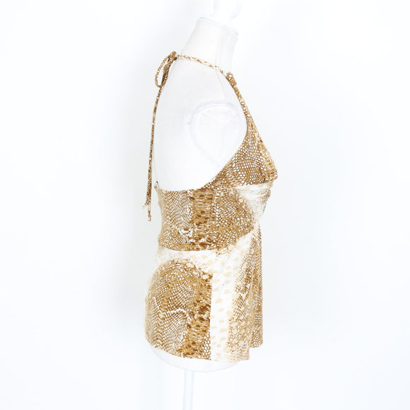 Snake Print Halterneck Top – Crystal Snake Brooch | Size S | Pre-Loved