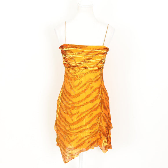 Orange Beaded Strappy Mini Dress – Asymmetric Hem | Size S | Pre-Loved