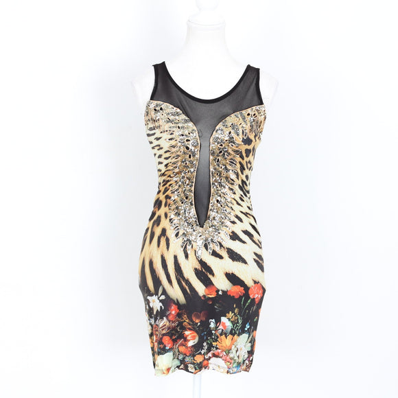 Party 21 Leopard Print Bodycon Mini Dress – Mesh Neckline | Size S | Pre-Loved