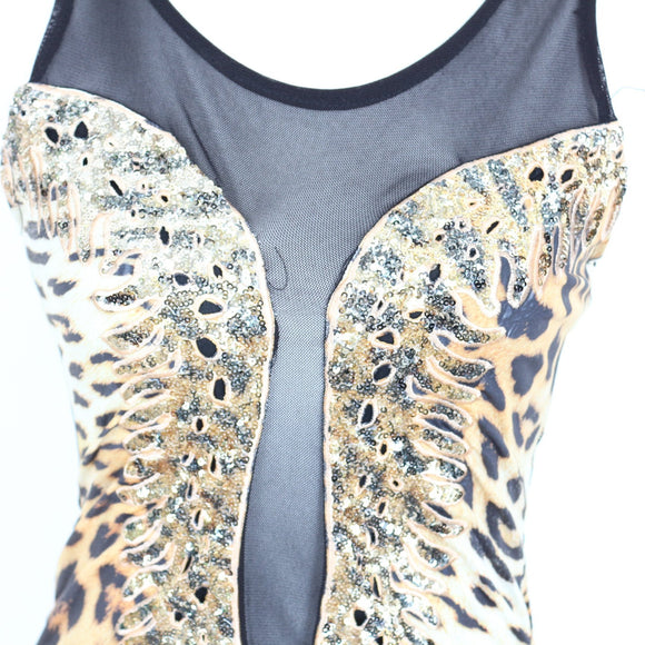 Party 21 Leopard Print Bodycon Mini Dress – Mesh Neckline | Size S | Pre-Loved