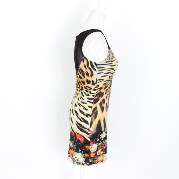 Party 21 Leopard Print Bodycon Mini Dress – Mesh Neckline | Size S | Pre-Loved