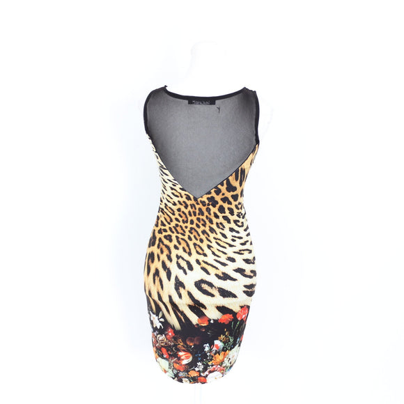 Party 21 Leopard Print Bodycon Mini Dress – Mesh Neckline | Size S | Pre-Loved