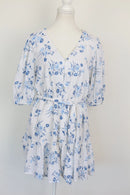 White & Blue Linen-Style Floral Dress – Size S | Brand new-2