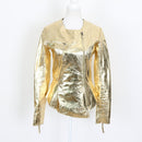 Jenni Button Gold Genuine Leather Biker Jacket - Size 32-1