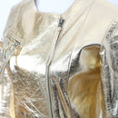 Jenni Button Gold Genuine Leather Biker Jacket - Size 32-2