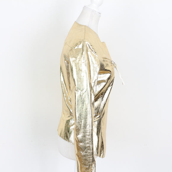Jenni Button Gold Genuine Leather Biker Jacket - Size 32