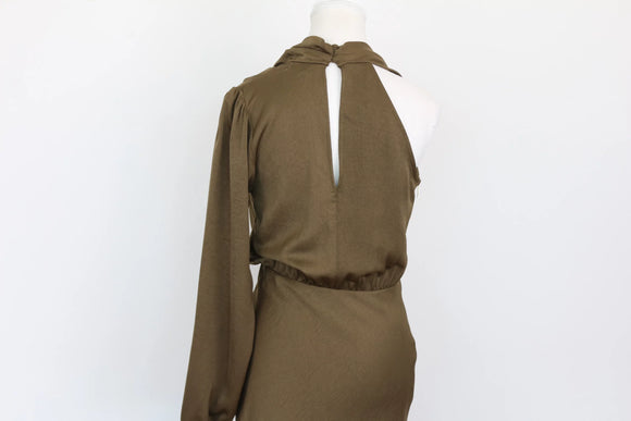 Green Asymmetric One-Sleeve Maxi Dress – Size S | Brand new