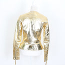 Jenni Button Gold Genuine Leather Biker Jacket - Size 32-4