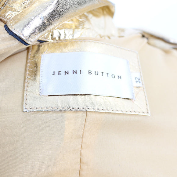 Jenni Button Gold Genuine Leather Biker Jacket - Size 32
