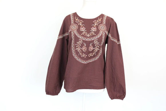 Paramount Brown Long-Sleeved Embroidered Shirt – S