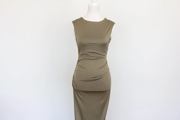 Green Ruched Backless Maxi Dress – Size S | Brand new