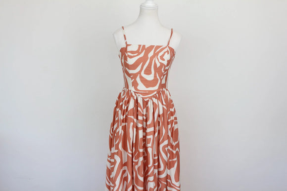 Orange & White Corset Bodice Strappy Maxi Dress – Size M | Brand new