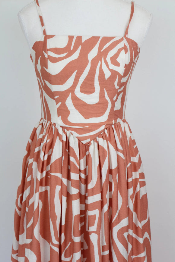 Orange & White Corset Bodice Strappy Maxi Dress – Size M | Brand new