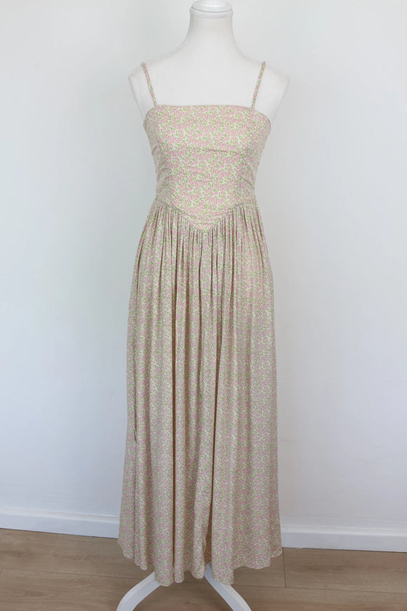 Pink & Green Floral Strappy A-Line Maxi Dress – Size S | Brand new
