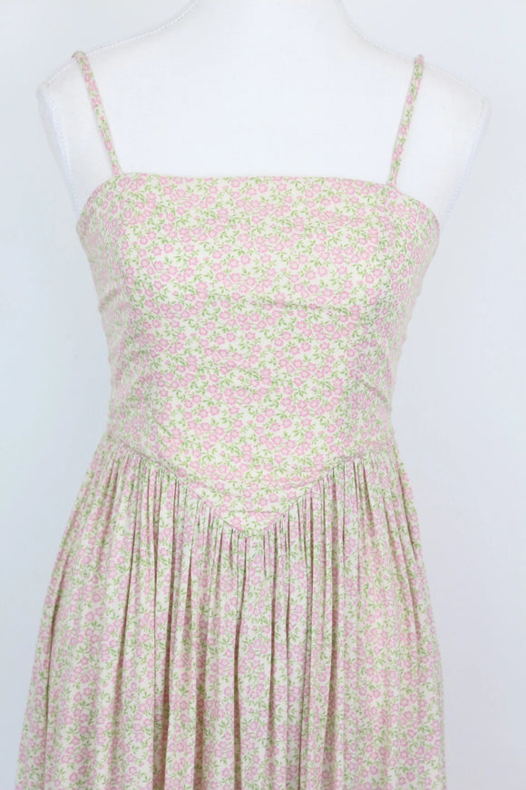 Pink & Green Floral Strappy A-Line Maxi Dress – Size S | Brand new