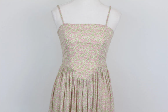Pink & Green Floral Strappy A-Line Maxi Dress – Size S | Brand new