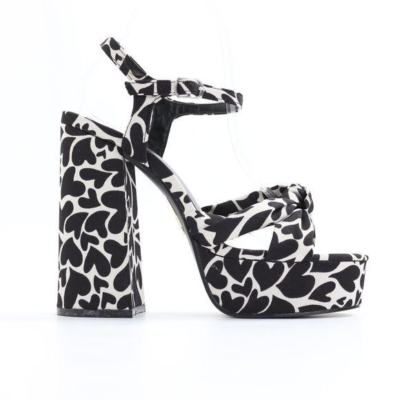 Superbalist White & Black Heart Chunky Heels - Size 6