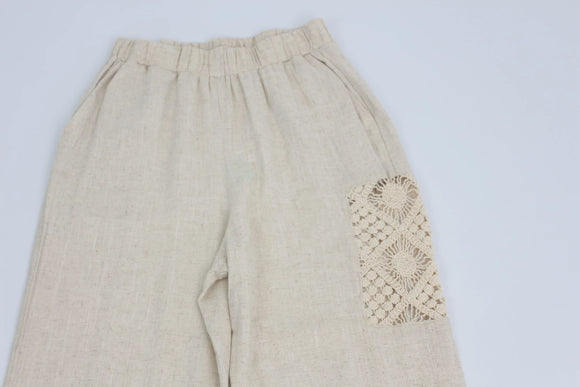 Stone Print Lightweight Embroidered Cotton Pants – S