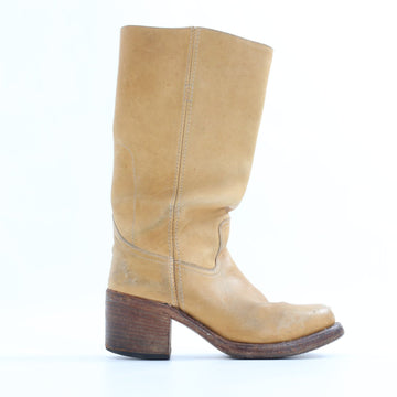 Vintage Yellow Genuine Leather Block-Toe Boots - Size 38
