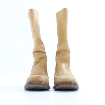 Vintage Yellow Genuine Leather Block-Toe Boots - Size 38 - 0