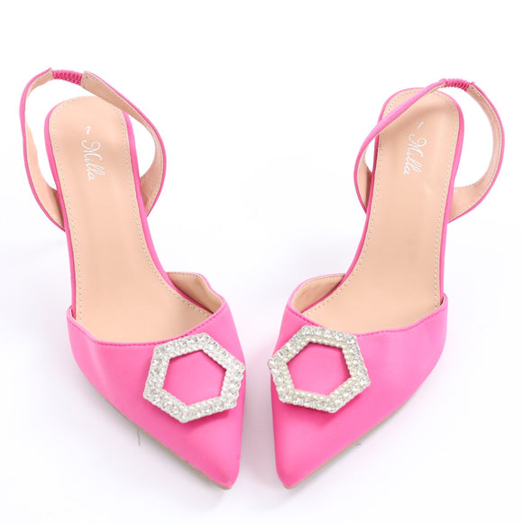 Milla Bright Pink Pointed-Toe Slingback Heels - Size 7