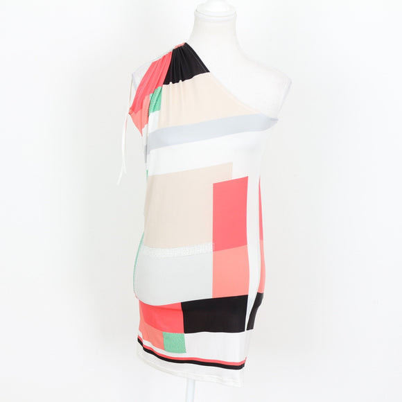 Pastel Geometric Print One-Shoulder Dress - Size S