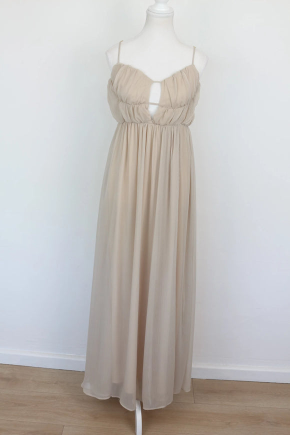 Beige Strappy A-Line Maxi Dress – Size M | Thrift Finds