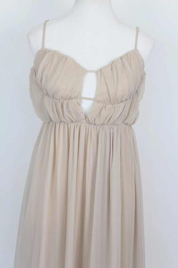 Beige Strappy A-Line Maxi Dress – Size M | Thrift Finds