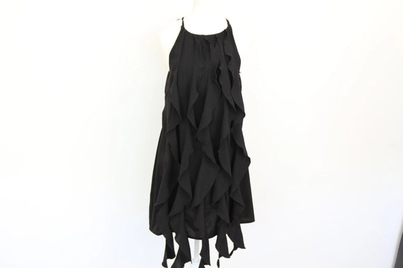 Black Frilled Strappy A-Line Midi Dress – Size L | Brand new