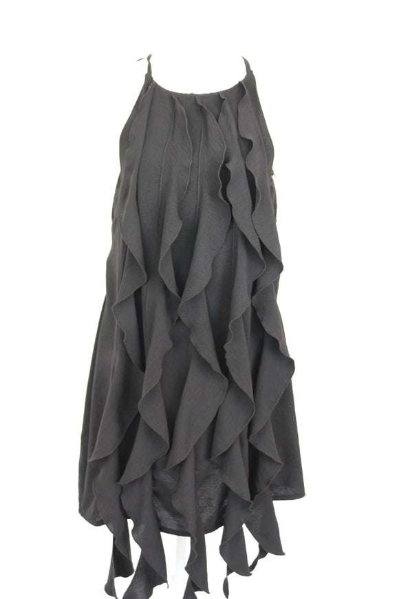 Black Frilled Strappy A-Line Midi Dress – Size L | Brand new