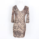 Little Gem Leopard Print V-Neck Long-Sleeve Bodycon Dress - Size M-1