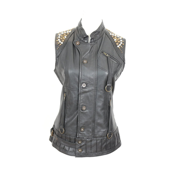 Diesel Vintage Studded Leather Biker Vest - Size S
