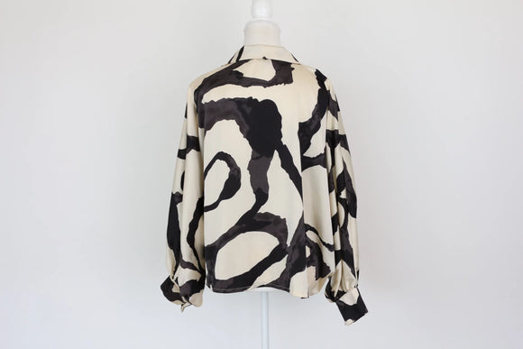 Black & Cream Patterned Long-Sleeve Blouse – Size M | Brand new