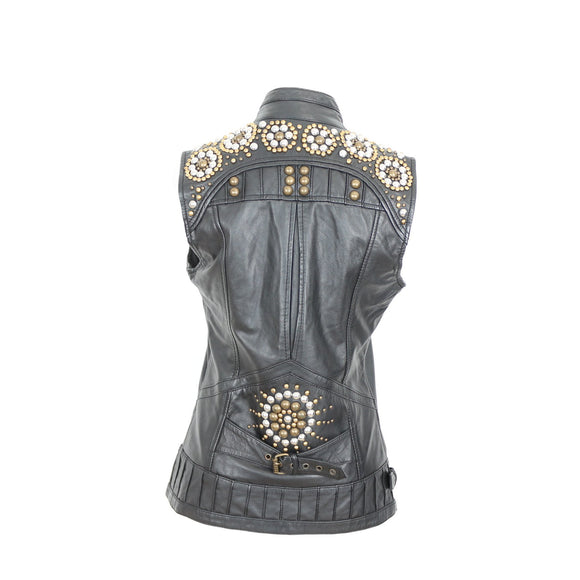 Diesel Vintage Studded Leather Biker Vest - Size S