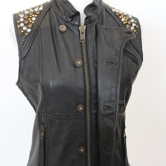 Diesel Vintage Studded Leather Biker Vest - Size S