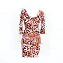 Pink and Leopard Print V-Neck Long-Sleeve Bodycon Dress - Size S-1