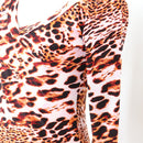 Pink and Leopard Print V-Neck Long-Sleeve Bodycon Dress - Size S-2