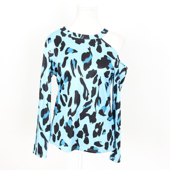 Blue Leopard Print Long-Sleeve Blouse - Size S